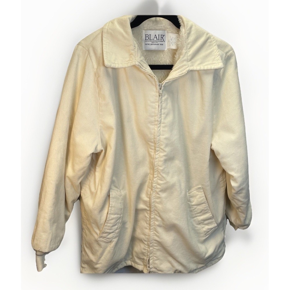 Vintage Blair Cream Corduroy Jacket Coat Sherpa Lined Pockets Women L Retro Y2K